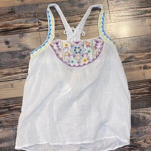 Roxy White Tank with Colorful Embroidery